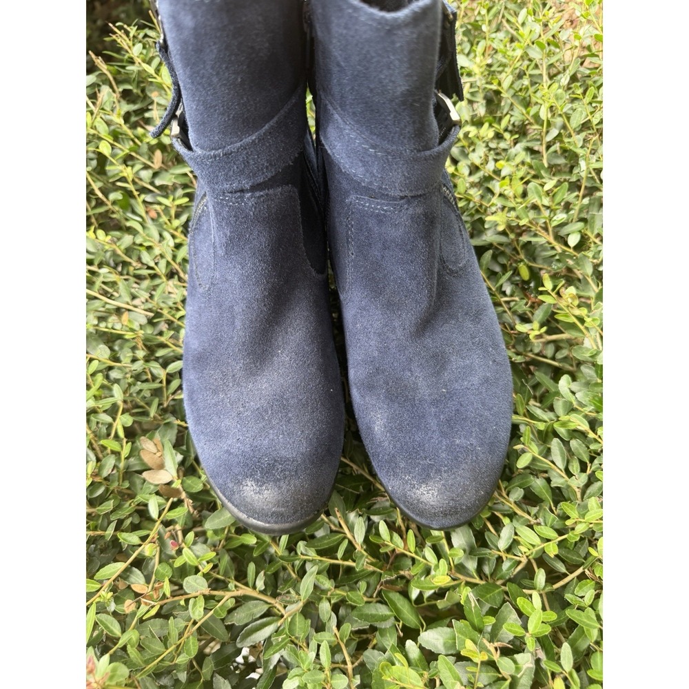 Earth Origins Suede Tori Ankle Boots 8M Navy Blue Leather Tassel Buckle Zip - Picture 8 of 10